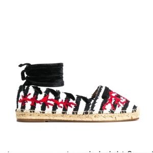 Aquazzura Coraline lace-up embroidered striped tweed espadrilles